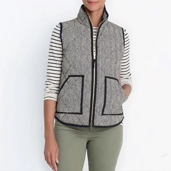 J.Crew Herringbone quilted puffer vest fullzip Size Small Classic Preppy Office - Picture 2 of 8